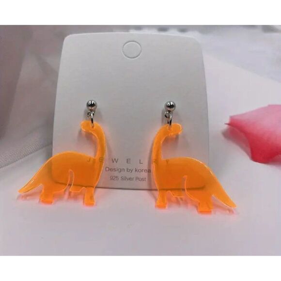 New! Adorable Dinosaur Colorful Acrylic Cute Dangle Earrings - Picture 1 of 2